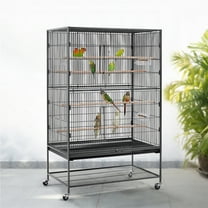 Alden Design 60.5″H Extra-Large Wrought Iron Parrot Cage Bird Cage with Stand, Black
