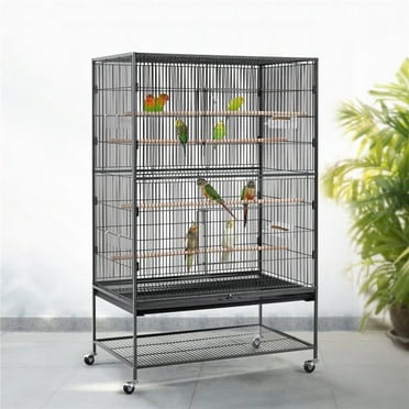Alden Design 60.5″H Extra-Large Wrought Iron Parrot Cage Bird Cage with Stand, Black