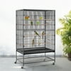 Alden Design 60.5″H Extra-Large Wrought Iron Parrot Cage Bird Cage with Stand, Black