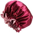 thumbnail image 1 of Capuchón de sombrero de satén sedoso de color sólido, gorros para mujeres, gorro sedoso para cabello rizado, envoltura de cabello para mujeres para dormir, doble capa de vino rojo, 1 of 3
