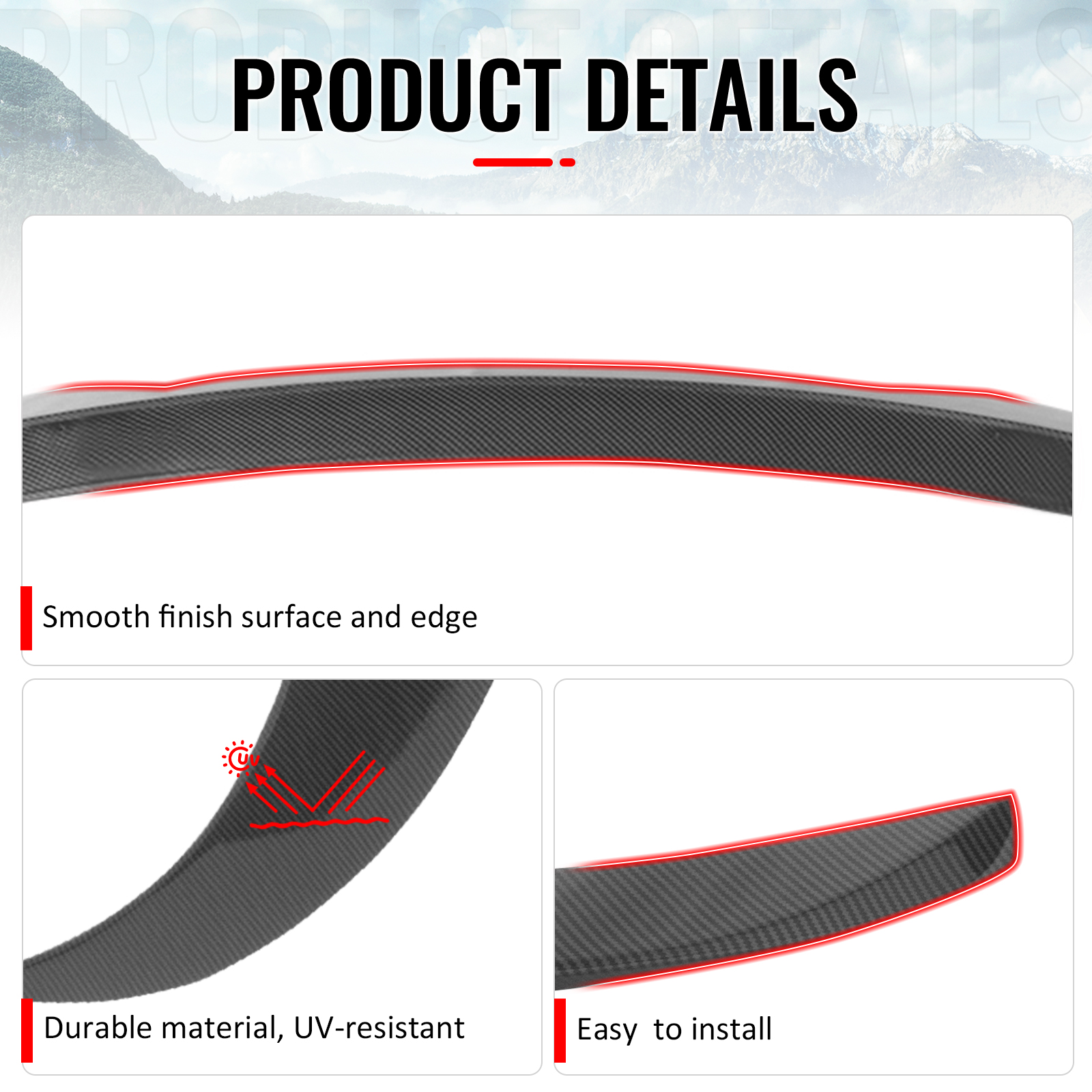 Ikon Motorsports Trunk Spoiler Compatible with 2025-2026 Tesla Model Y Juniper, IKON Style Carbon Fiber Print ABS Plastic Rear Trunk Lid Spoiler Wing Lip