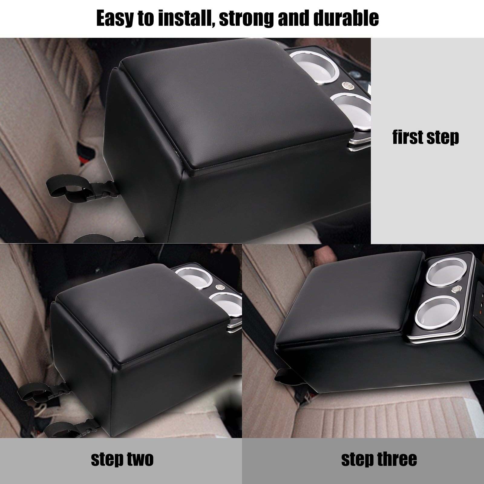 RYANSTAR RACING Truck Seat/Bench Organizer, Rear Bench Seat Consoles with LED Light, USB Port, Cup Holders, Armrest, and Padded Top Lid
