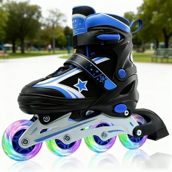 JZY Youth Inline Skates with 8 Glowing Light-Up Wheels,Durable Aluminum Frame for Beginners,For Boys & Girls Ages 5-12,For Indoor and Outdoor Skating