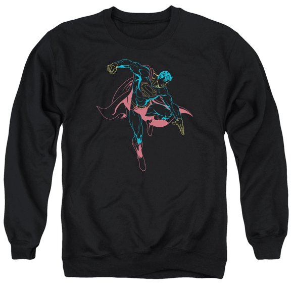 Superman Neon Superman Adult Crewneck Sweatshirt Black