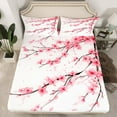 thumbnail image 2 of jejeloiu Cherry Blossom Twin Sheet Sets,Japanese Floral Twin Fitted Sheet,White Pink Flat Sheet For Girls Kids,Luxury Bedroom Decor,3 Pieces, 2 of 7