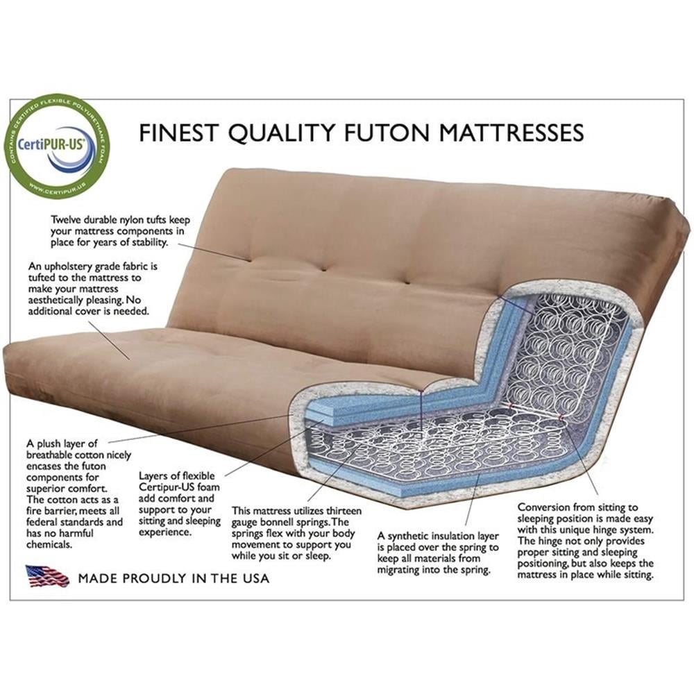 Pemberly Row Full-size Linen Fabric Futon Mattress in Stone Gray-Frame Not Included