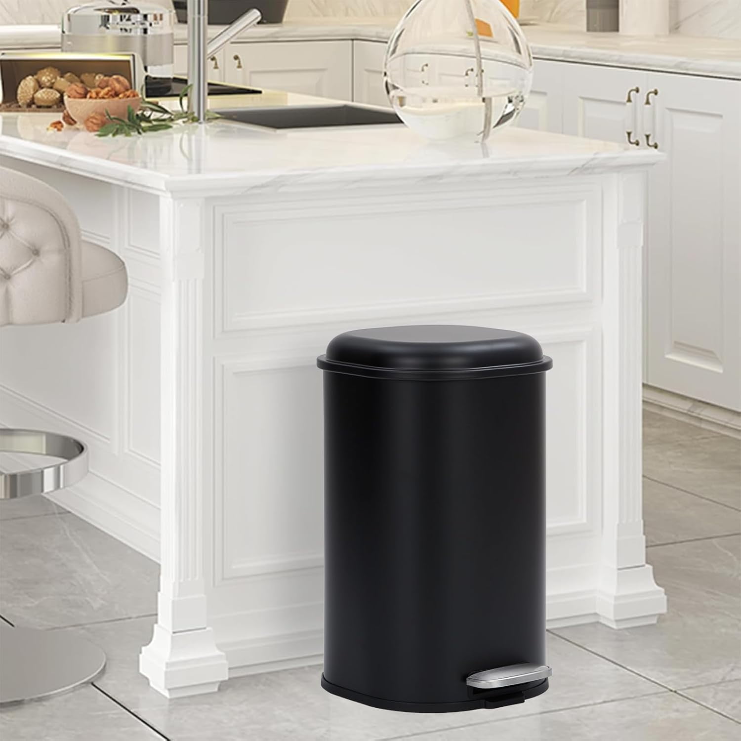 8 Gallon Kitchen Trash Can, 30 Liter Stainless Steel Garbage Bin Without Inner Bucket, Oval Step Recycling Bin with Soft-Close Lid for Dining Room, Bathroom, Home Office