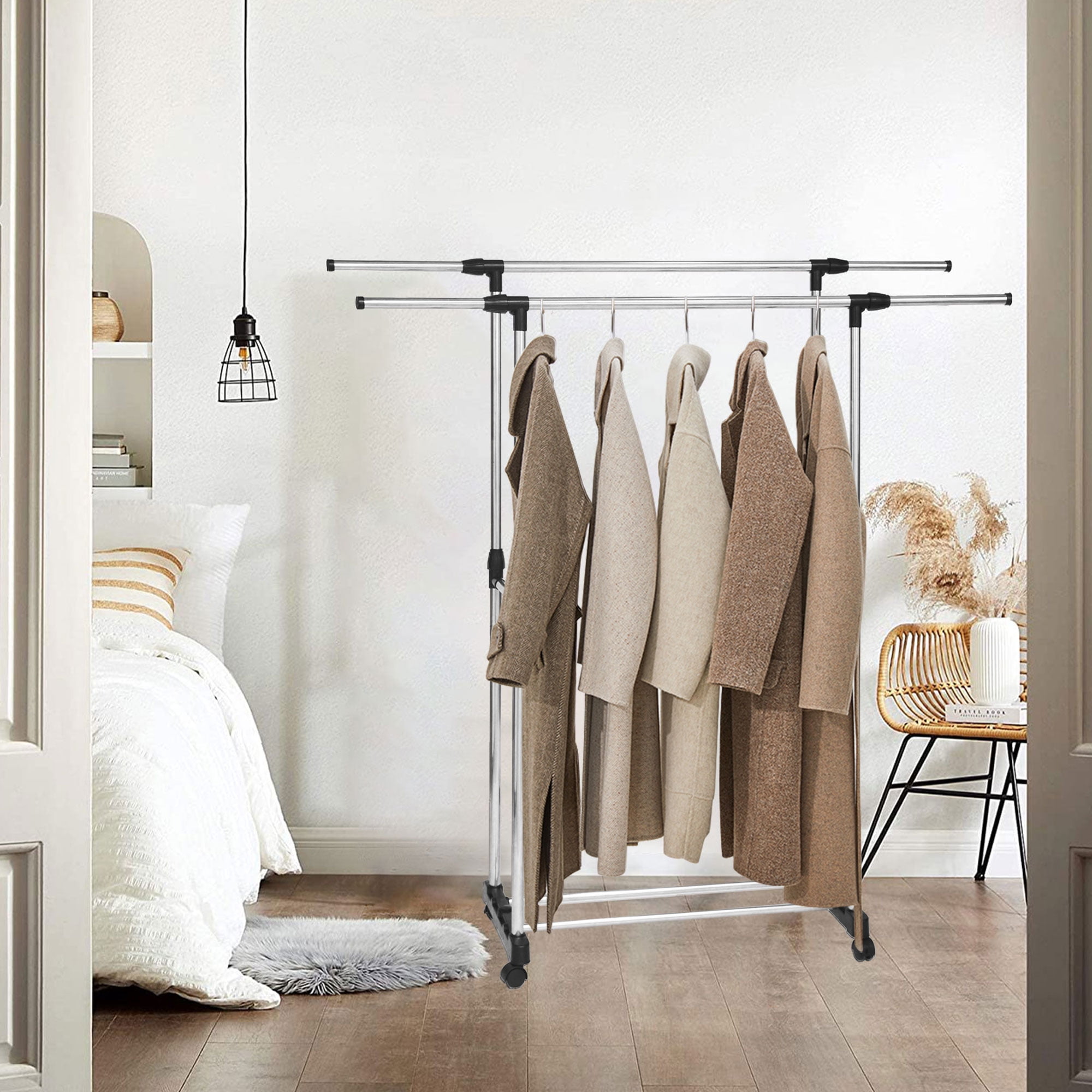 Adjustable rolling clothes rack sale