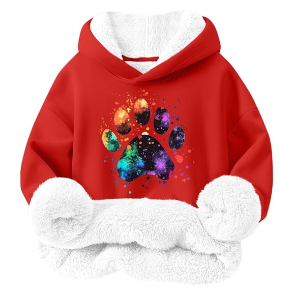 Toddler Sweatshirts Winter Warm Fleece Lined Hoodies Thicken Plush Long Sleeve Sweatshirt Cold Weather Casual Pullover, Red, 6 Years
