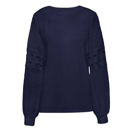 

Women s Puffy Sheer Mesh Long Sleeve Round Neck Blouses and Tops