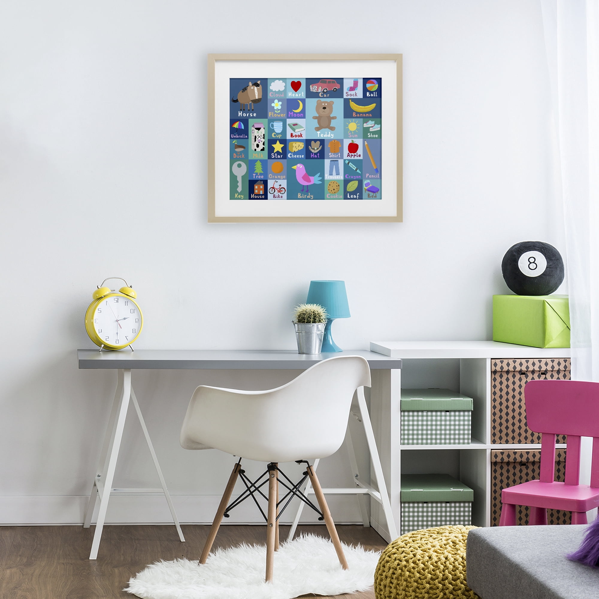 Stupell Industries Blue First Words Birch Framed Print Under Glass, design by Carla Daly