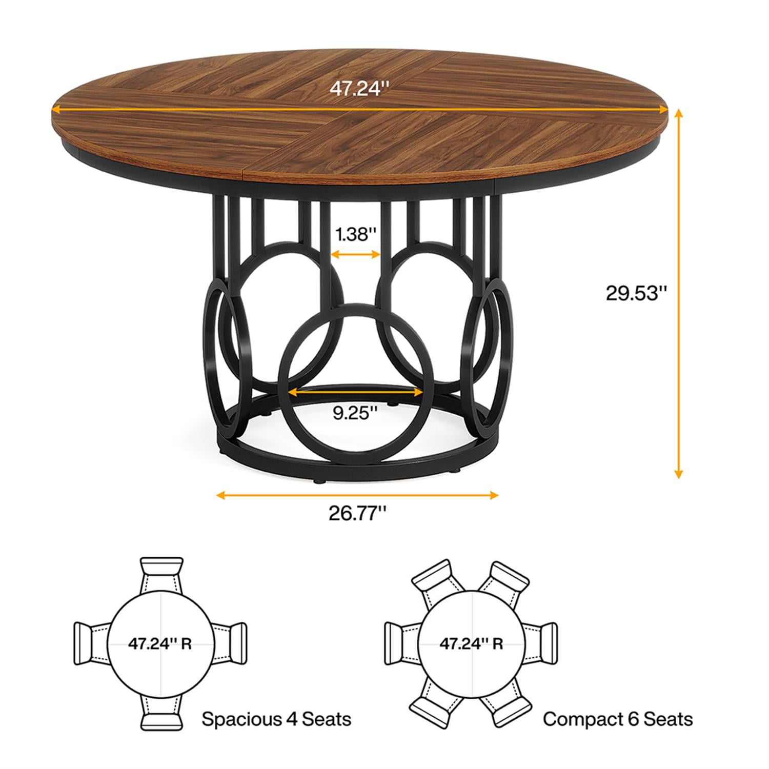 Demi Bonn 47" Round Dining Table Set for 4-6 People,door Outdoor Kitchen Table for Dining Room, Home Office, Living Room Furniture, Brown