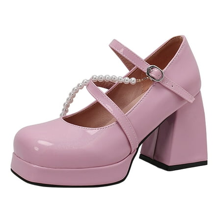 adviicd Womens Pumps Womens Low Heels Closed Square Toe Ankle Strap Pumps Wedding Party Dress Shoes (Pink 6.5)