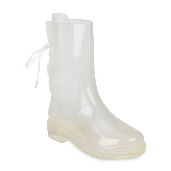 Bumper Danny-01 New Women Jelly Clear Back Lace Up Rain Boot