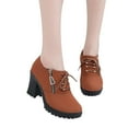 thumbnail image 5 of hopeusnice Women's Ankle Boots Lace Up Buckle Zipper Chunky Heel Shoes Comfortable Suede Round Toe Block Heel Fall Winter Boots Outdoor Brown 38, 5 of 8