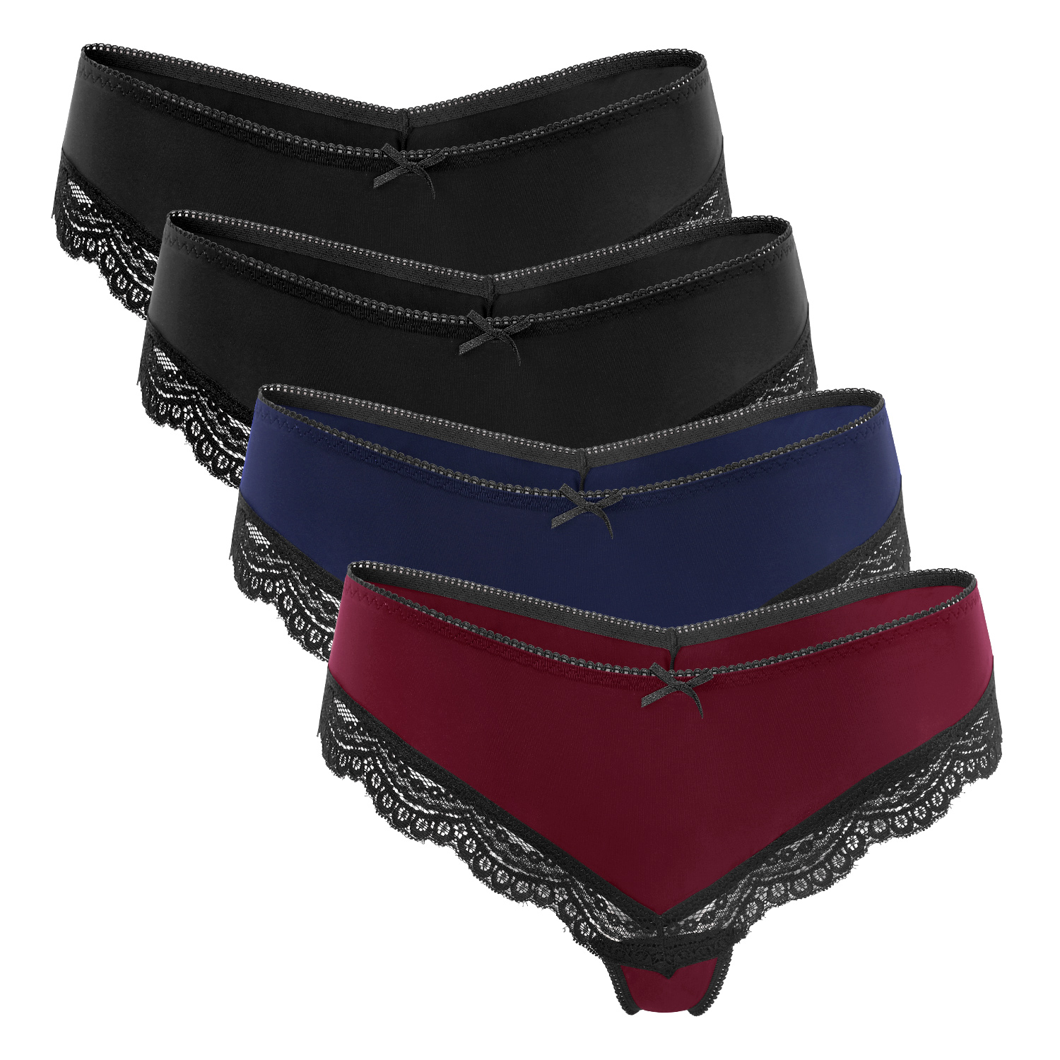 Charmo Charmo Women's Lace Trim Hipster Panties Nylon Bikini Brief