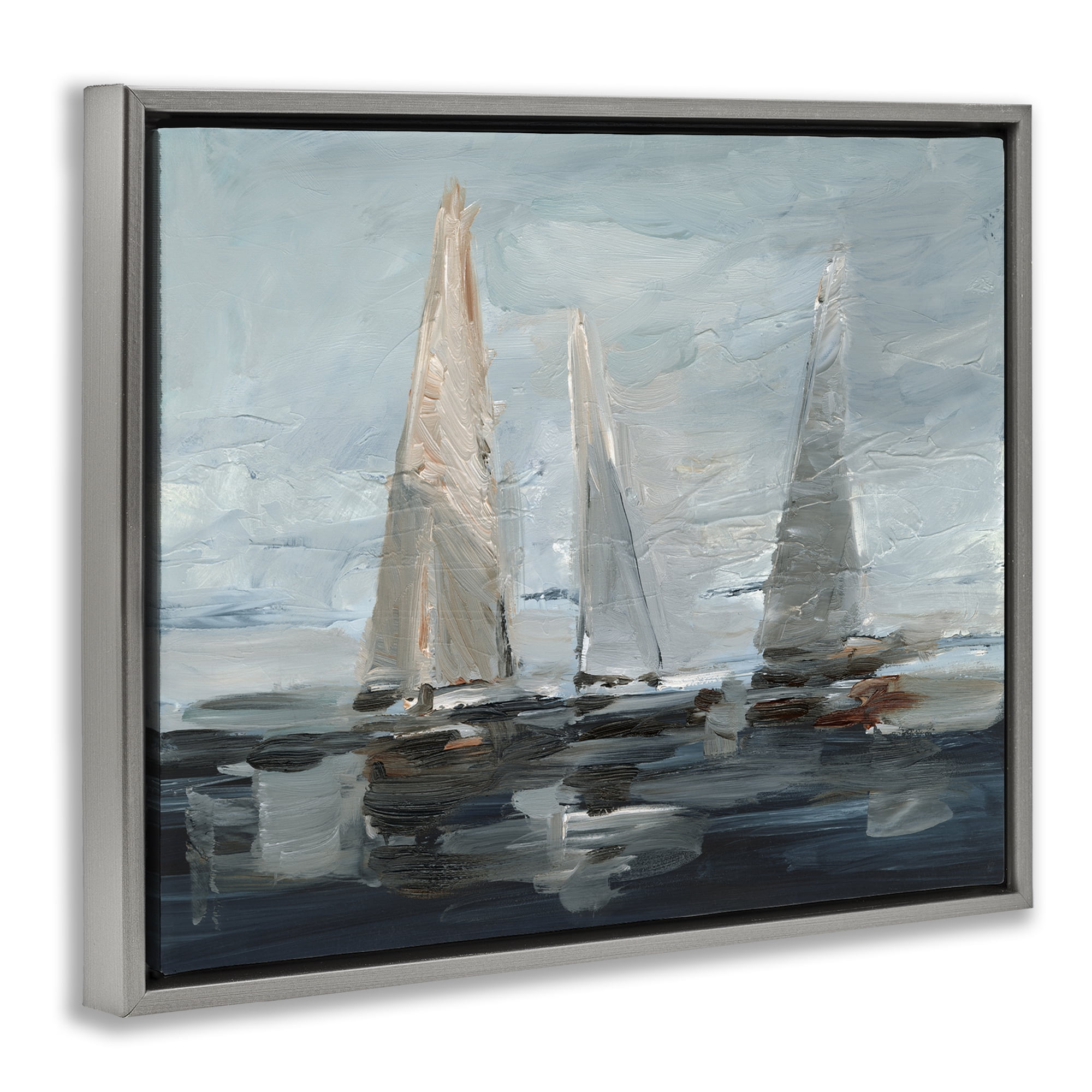 Stupell Industries Painterly Sailboat Trio Transportation Painting Gray Floater Framed Canvas Art Print Wall Art, 21 x 17