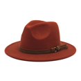 thumbnail image 2 of MANHUJI Top Hats Windfall Men & Women Vintage Wide Brim Fedora Hat With Belt Buckle Grace (C,One Size), 2 of 4