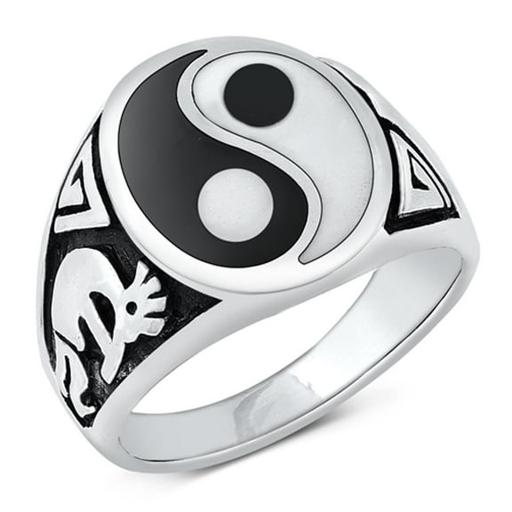 CHOOSE YOUR COLOR Fun Kokopelli Yin & Yang Ring .925 Sterling Silver Band Jewelry Female Size 11