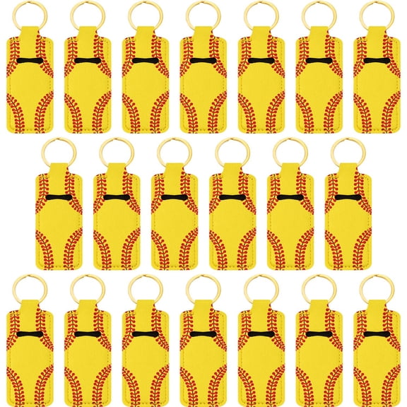 20 Pcs Softball Lipstick Holder Keychain Lipstick Holder Clip-on Sleeve Pouch Gift for Team Women(Yellow)
