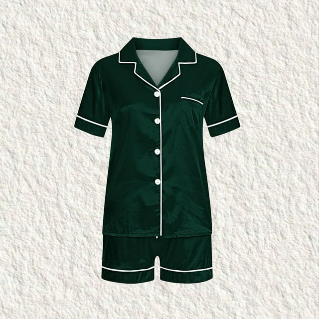 Pantalons de Pyjama pour Femmes, Hauts à Manches Courtes pour Femmes, Blouse Décontractée pour Enfants Col Rabattu Manches Courtes Mode Ensemble de Pyjama