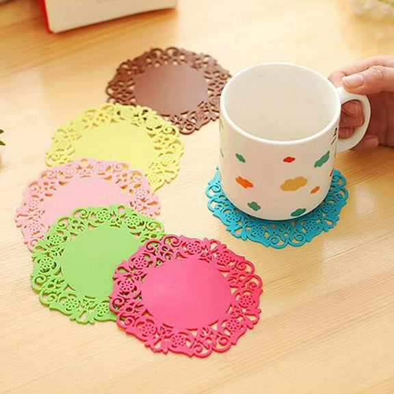 Ludlz Cup Mat Cotton Coaster,6 pcs Lace Coasters Doilies 4 inch Coasters for Drinks Home Decoration Silicone Coaster Tea Cup Mats Pad Insulation Placemat