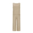 thumbnail image 4 of Moxiu 2 Piece Linen Sets for Women Tank Top Summer Casual Outfits Basic Solid Wide Leg Pants Matching Set Beach Vacation Clothes 2025 Beige,XXXL, 4 of 9