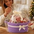 thumbnail image 5 of Dalxymotic Christmas Gift Basket, Cotton Rope Woven Storage Basket with Bow, Holiday Gift Giving Container, Christmas Decorations Indoor Outdoor for Home, Tabletop, Mantel, Shelf, 5 of 7