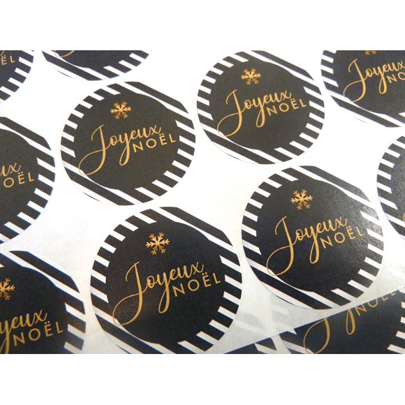 Pack of 30 Joyeuses Fêtes Joyeux Noël French Christmas Greeting Stickers, Colourful Self-Stick Labels for Cards, Envelopes, Craft, Decoration