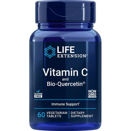 Life Extension Vitamin C and Bio-Quercetin®, cardiovascular health supplement, immune support, highly absorbable, quercetin, vitamin C, gluten free, non-GMO, vegetarian, 60 tablets