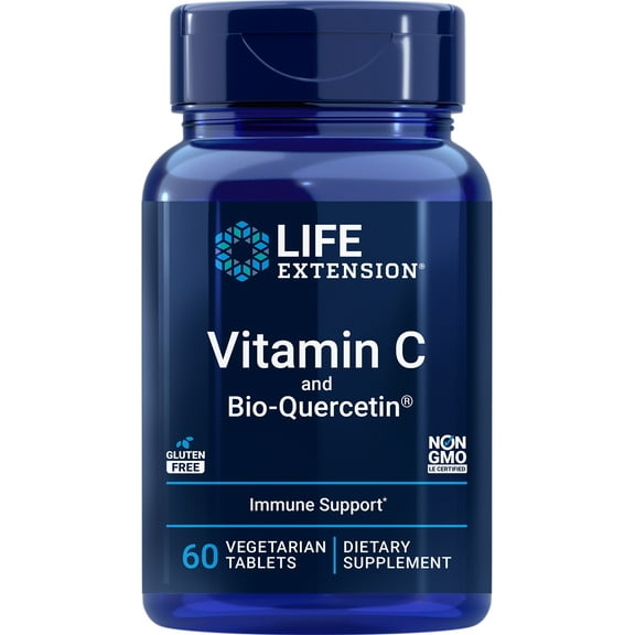 Life Extension Vitamin C and Bio-Quercetin®, cardiovascular health supplement, immune support, highly absorbable, quercetin, vitamin C, gluten free, non-GMO, vegetarian, 60 tablets