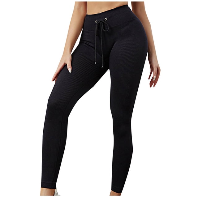 Yuyuzo Leggings for Women Drawstring High Waisted Workout Tights Butt Lifting Ribbed Gym Running Yoga Pants