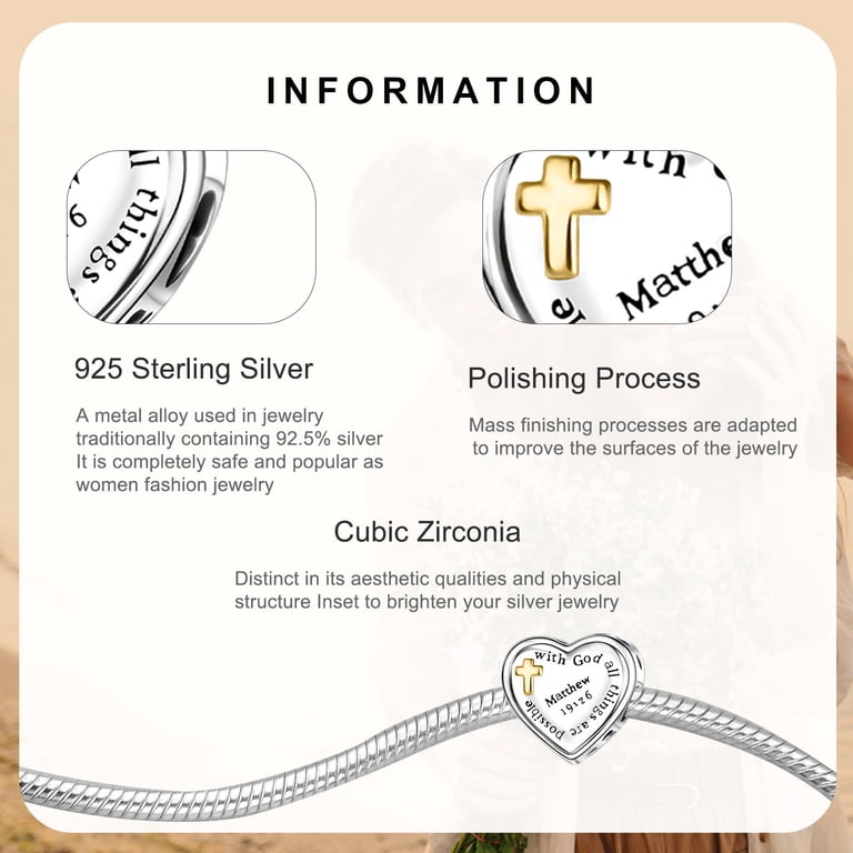 ROSIANNA 925 Sterling Silver Religious Heart Charm Bead photo 2