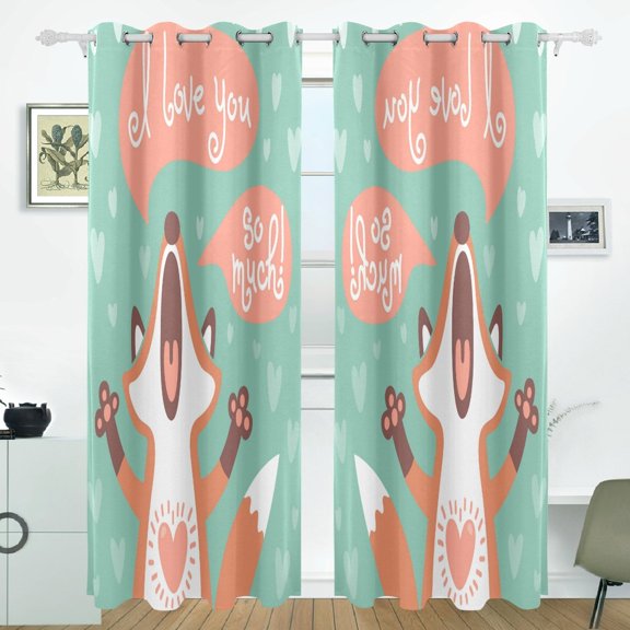 POPCreation Cute Fox Confesses His Love Window Curtain Blackout Curtains Darkening Thermal Blind Curtain for Bedroom Living Room,2 Panel (52Wx84L Inches)