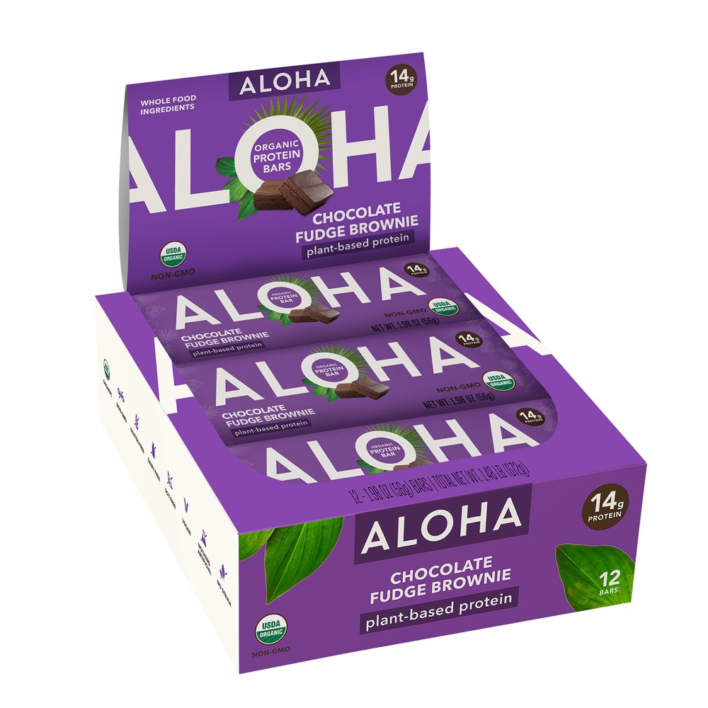 ALOHA Plant Based Protein Bars, Chocolate Fudge Brownie, 14g Protein