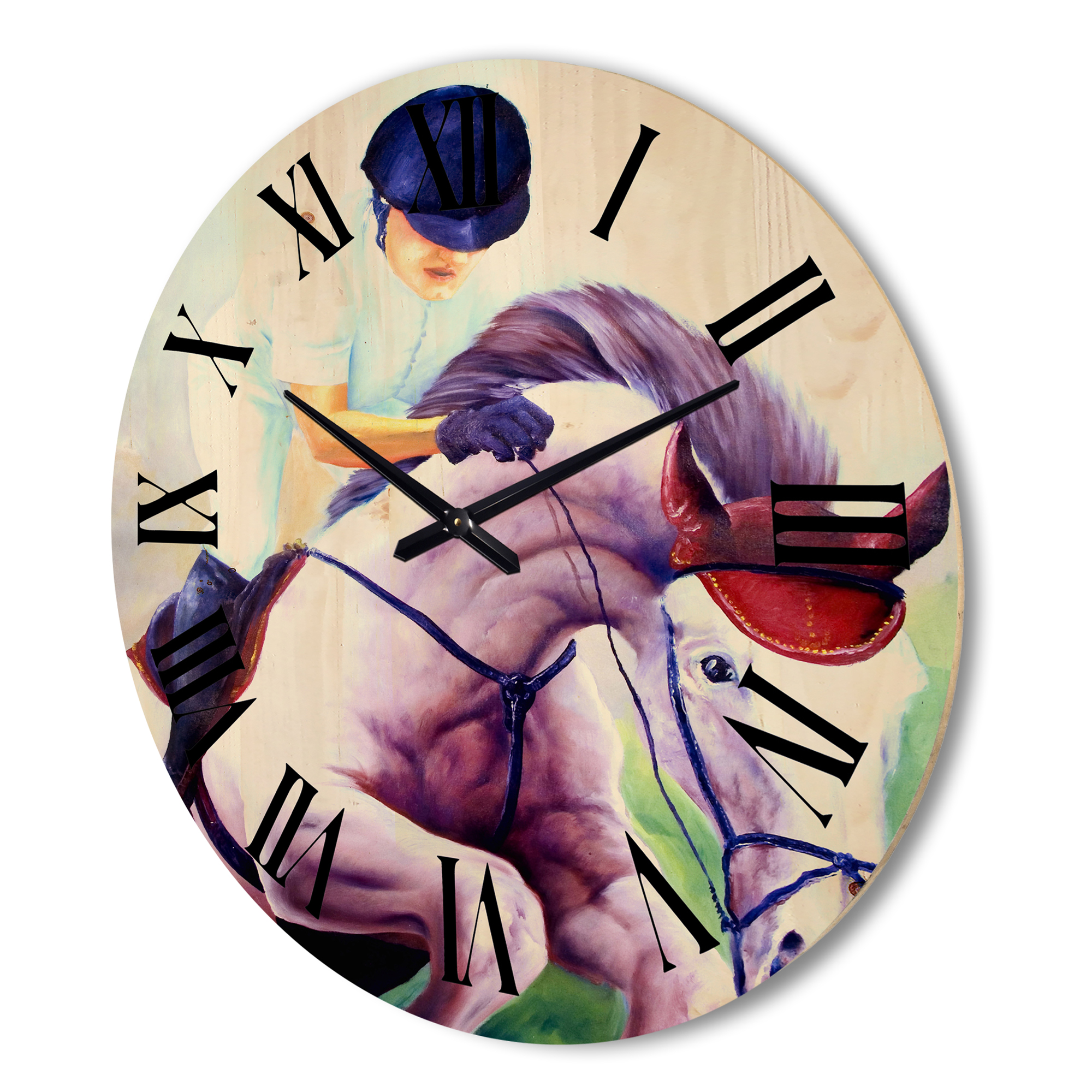 Designart 'Jockey On Galoping Pink Horse' Farmhouse Wood Wall Clock