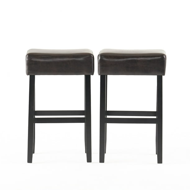 Roby Brown Leather Backless Bar Stools, Brown Leather Bar Stools Set Of 2