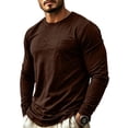 thumbnail image 3 of Domuza Mens Long Sleeve Shirt with Pocket Crew Neck Shirts Casual Solid Lightweight Basic T-Shirt Brown L, 3 of 8