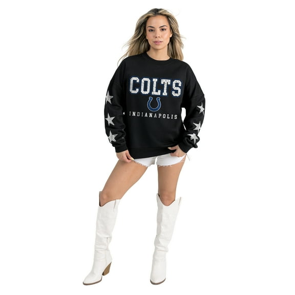 Women's Gameday Couture  Black Indianapolis Colts Velocity Relaxed Rhinestone Pullover Sweatshirt