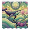thumbnail image 2 of Ambesonne Nautical Shower Curtain, Whale and Turtle Hippie, 69"Wx70"L, Seafoam Purple and Pink, 2 of 4