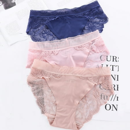 

Naierhg 2Pcs Women Sexy Solid Color Lace See Through Cotton Elastic Briefs Underwear