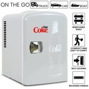 Coca‑Cola Diet Coke 4L Mini Cooler Portable Fridge and Warmer Holds 6 Cans, 12V/110V Travel Fridge, Gray