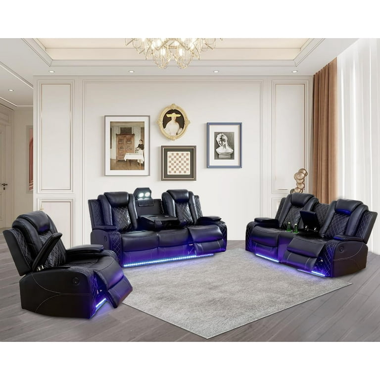 Leather couch with cup holders discount
