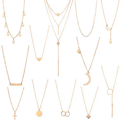Starain Collier Ras du Cou 12 Pcs Superposé Mode Chaîne Multicouche Collier Simple Ensemble Collier en Or pour Femmes