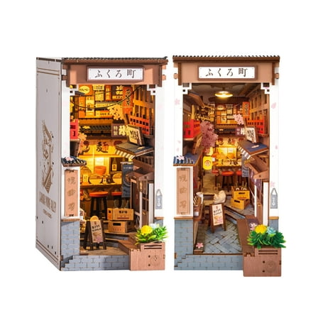 ROBOTIME DIY Miniature Dollhouse Kit, Sakura Wine Alley Wooden Book Nook Kit, 3D Puzzle Tiny Home Building Sets Bookshelf Decor, Gifts for Adults Teens