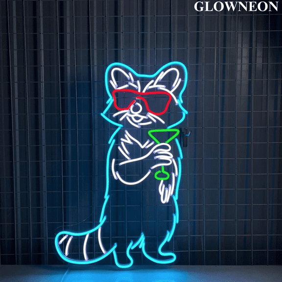 Glowneon Raccoon Drink Margarita Neon Sign, Raccoon Cocktail Led Sign