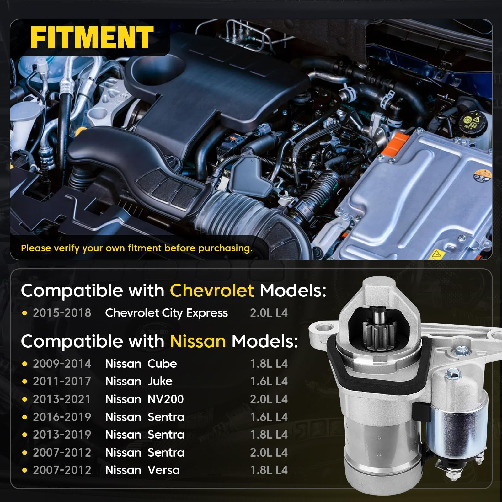 New Starter 17982 for Nissan Sentra Versa Cube 07-19 1.6L 1.8L 2.0L City Express 15-18 Replace # 19317693 23300EN20A