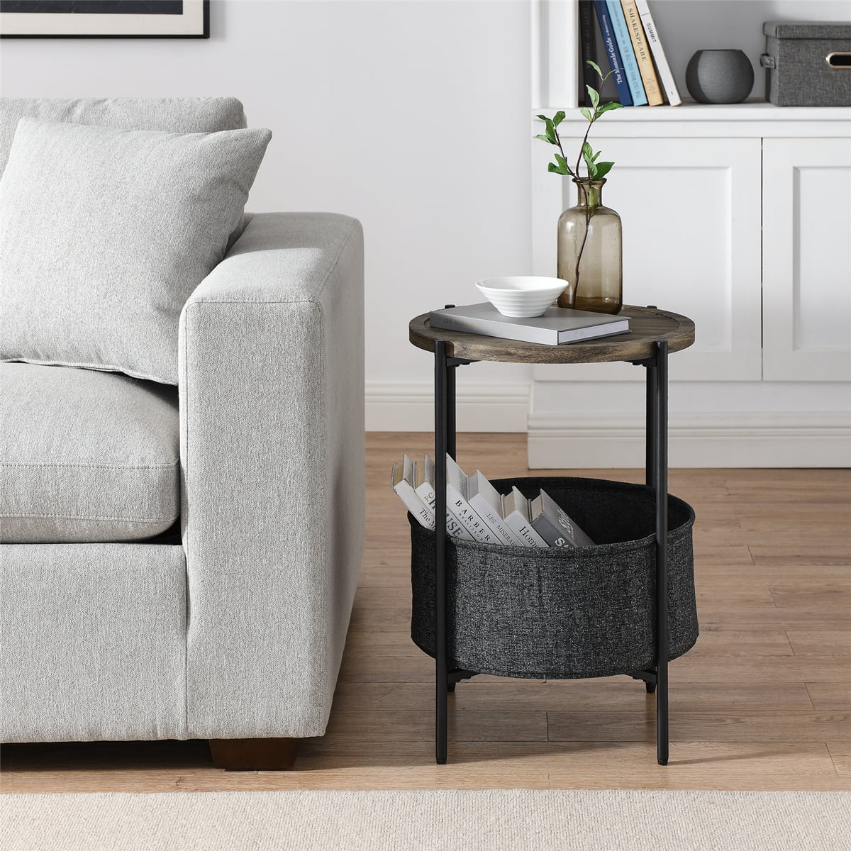 Private Jungle Table Sofa Side Round Table with Detachable Tray and Fabric Storage Basket,Durable Small Round Coffee Table Snack Table Private Jungle Table Sofa Side Round Table with Detachable Tray and Fabric Storage Basket,Durable Small Round Coffee Table Snack Table