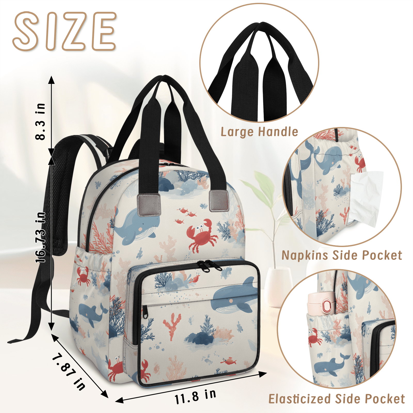Multifunctional Diaper Bag Backpack with USB Port & Stroller Straps,Large Capacity Maternity Baby Bag for Mom & Dad