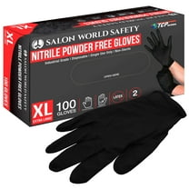 Salon World Safety Black Nitrile Disposable Gloves, Box of 100, Size X-Large, 4 Mil Thick - Latex Free, Powder Free, Textured Tips, Food Safe, Comfortable, Extra-Strong Protective Working Gloves